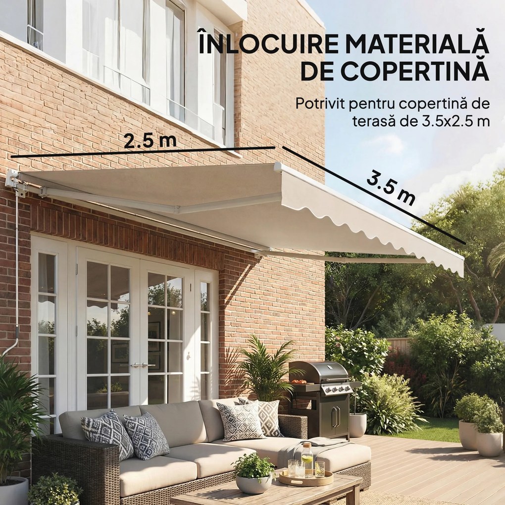Outsunny Material de Înlocuire pentru Cort Retractabil, Poliester UV 50+, 3.5x2.5 m, Crem, pentru Balcon, Terasă, Grădină, 337x250 cm | Aosom Romania