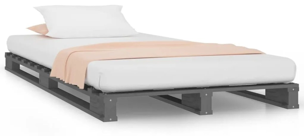 821424 vidaXL Pat din paleți Single 3FT, gri, 90x190 cm, lemn masiv de pin