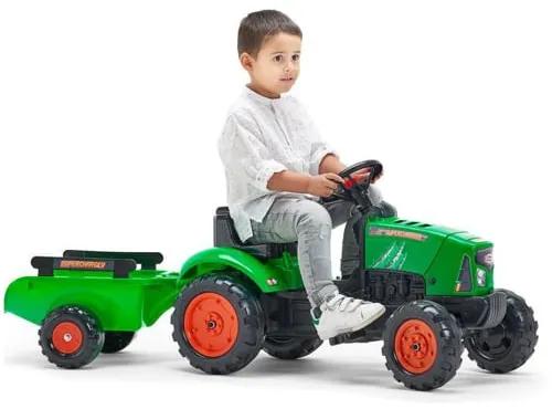 Tractor Falk pentru copii, cu pedale si remorca, verde
