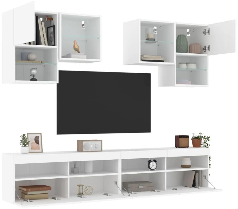 3216750 vidaXL Set comode TV de perete, 6 piese, cu lumini LED, alb
