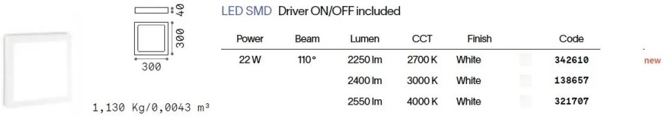 Plafoniera LED design slim, Universal pl d30 square 4000k