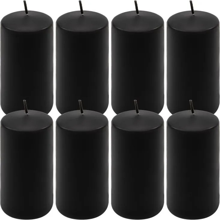 Set de lumânări cilindrice, 10 cm, Ø 5 cm, negru, 8 buc.