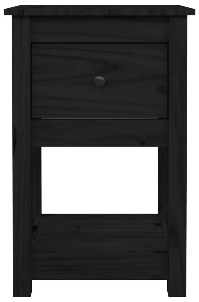 Noptiera, negru, 40x35x61,5 cm, lemn masiv de pin Negru, 1