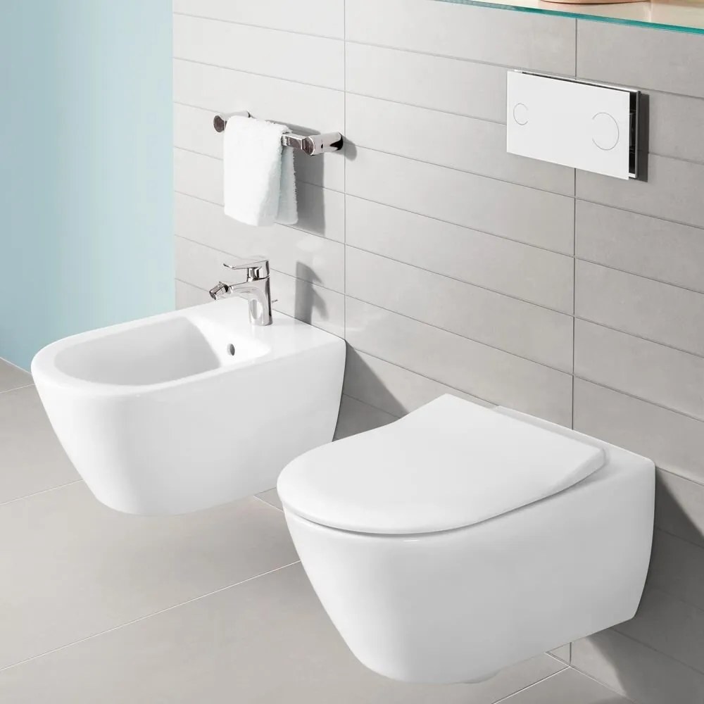 Set vas wc cu bideu suspendat Villeroy&Boch Subway 2.0 DirectFlush si capac slim soft close