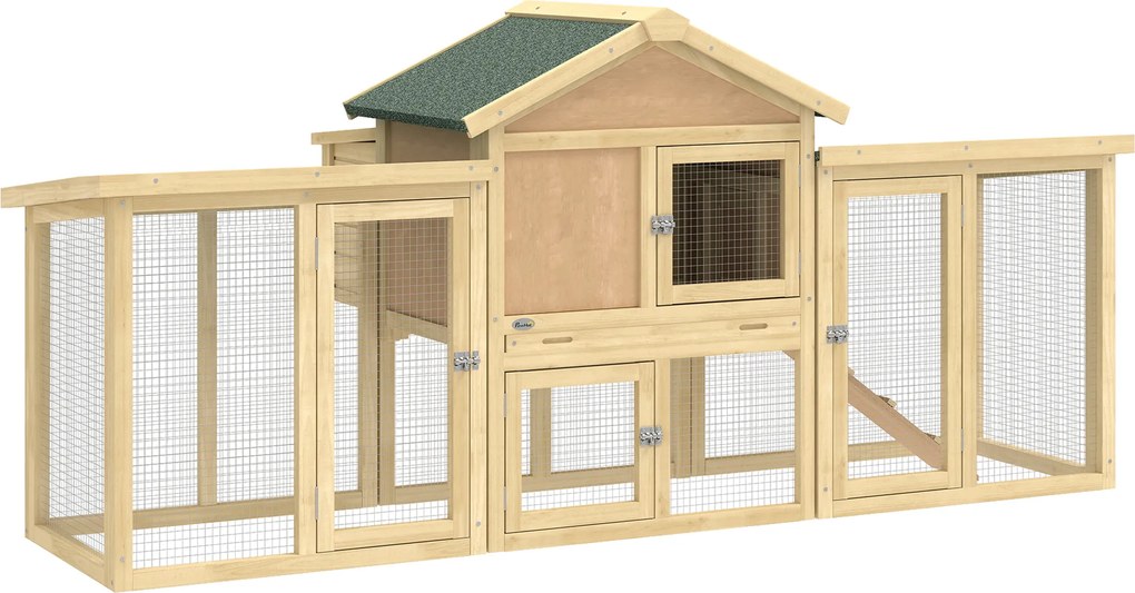 PawHut Coteț pentru găini din lemn cu cuib, acoperiș impermeabil, băț de odihnă, curte, rampă, 204x85x93 cm lemn natural | Aosom Romania