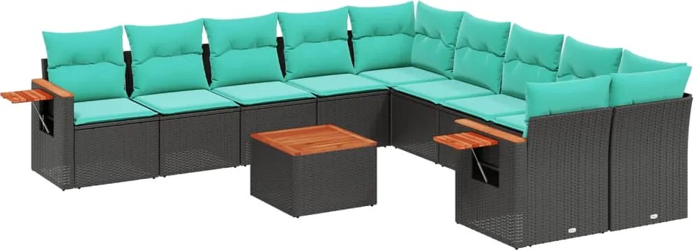 vidaXL Set canapele de grădină cu perne, 11 piese, negru, poliratan