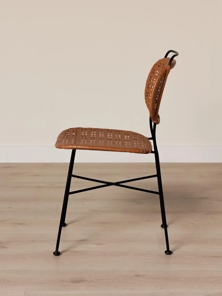Scaun terracotta din metal si rattan, "Auro"