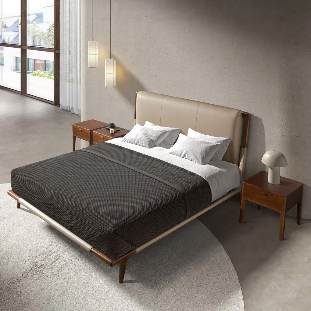Pat dublu tapitat design LUX din lemn si piele sintetica Mink 180x200cm