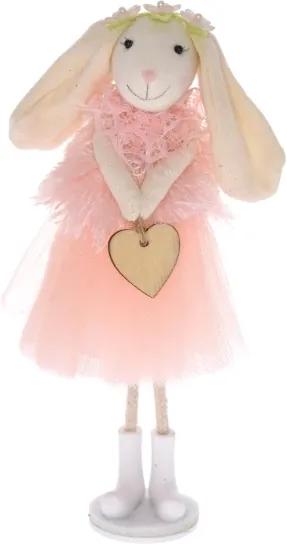 Figurina textila, iepuras cu inimioara, roz, 18x9 cm