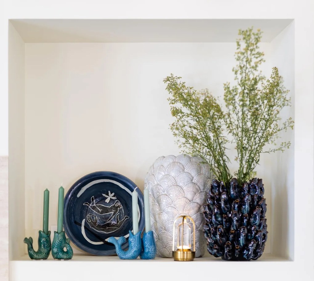 Vas decorativ din ceramica cu design scoici , H42.5cm , "Pecten"