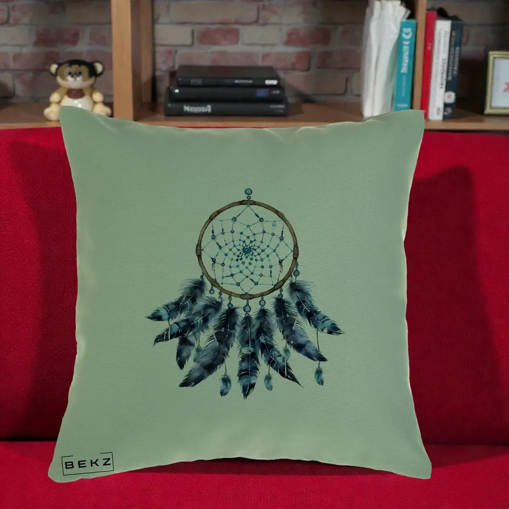 Perna Personalizata Prinzator de Vise cu Pene Albastre, 40x40 cm, Verde, Husa Detasabila, Perna Inclusa, BEKZ®