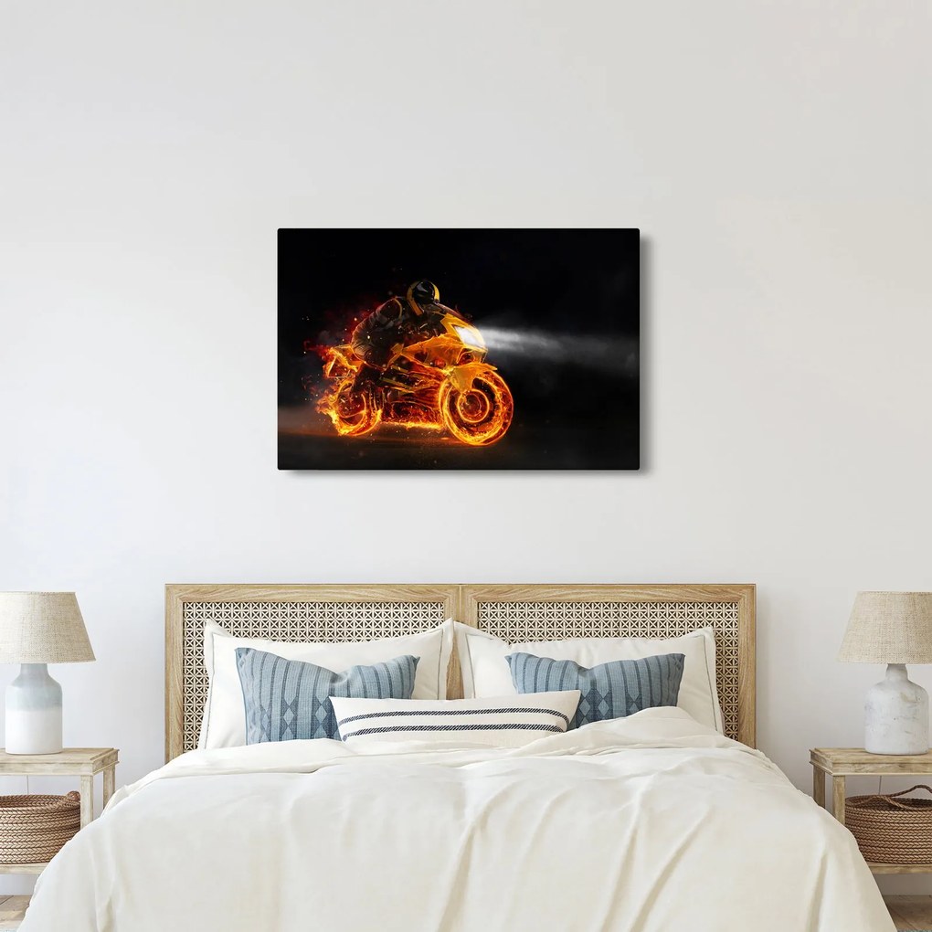 Tablou - Motociclist cu flăcări (90x60 cm)
