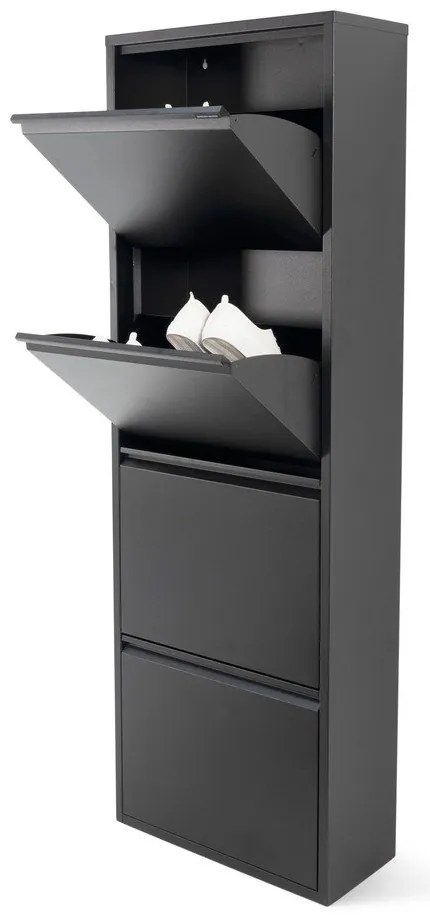 Pantofar negru cu deschidere înclinată din metal 50x150x22 cm Billy – Spinder Design