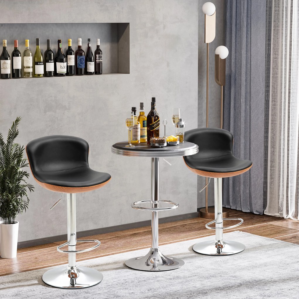 HOMCOM Set de 2 Taburet de Bar Design Contemporan Înălțime șezut reglabil 64-85 cm rotire 360° acoperire sintetică Negru Imitație Lemn | Aosom Romania