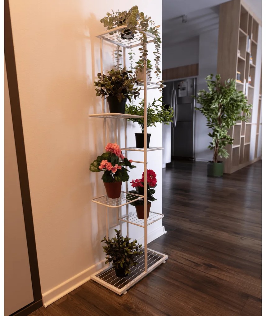 Suport pentru flori Bamir 2, alb, 43 x 22 x 126 cm