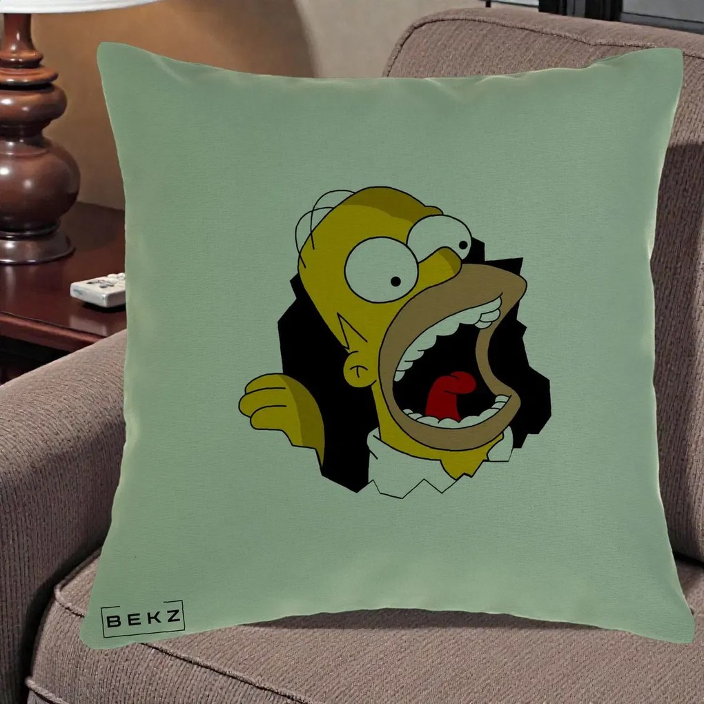 Perna Personalizata Homer Simpson Surpriza, 40x40 cm, Verde, Husa Detasabila, Perna Inclusa, BEKZ®