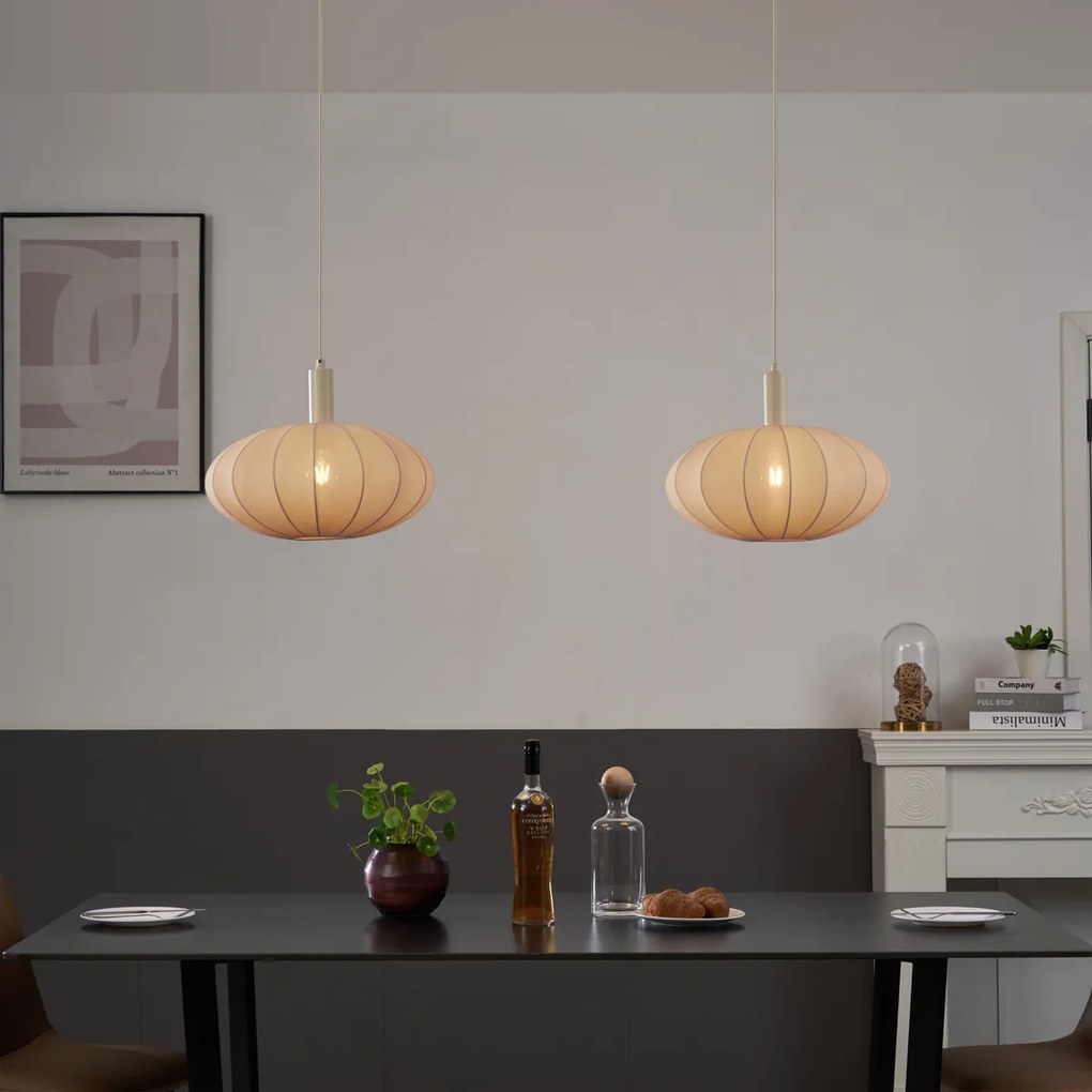 Lampă suspendată Japandi bej cu abajur din material textil cu 2 lumini - Bida