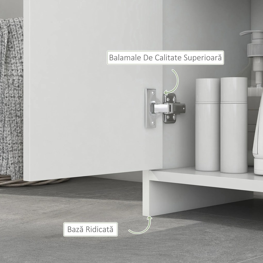 HOMCOM Dulap de Baie cu Dulăpior și 2 Compartimente Deschise, Mobilier Baie cu Spațiu de Depozitare, 30x30x160 cm, Alb | Aosom Romania