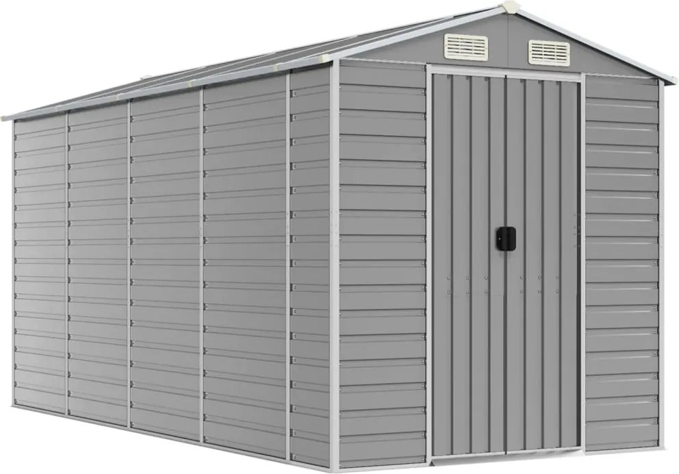 vidaXL Șopron de grădină gri deschis 191x385x198 cm, oțel galvanizat