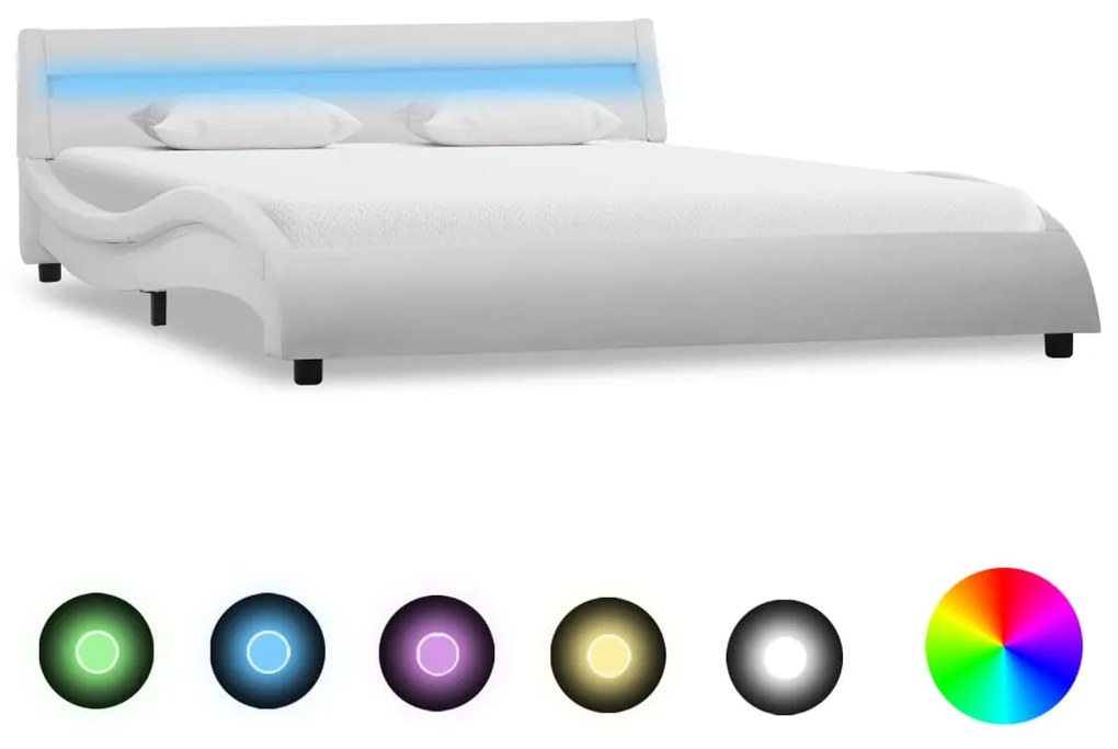 285674 vidaXL Cadru de pat cu LED, alb, 120 x 200 cm, piele ecologică