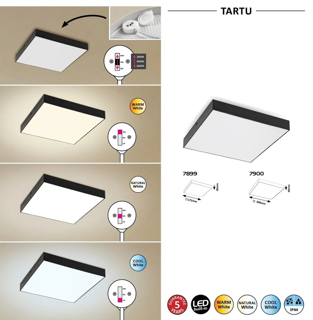 Plafoniera LED slim de exterior IP44 Tartu negru 17,5cm