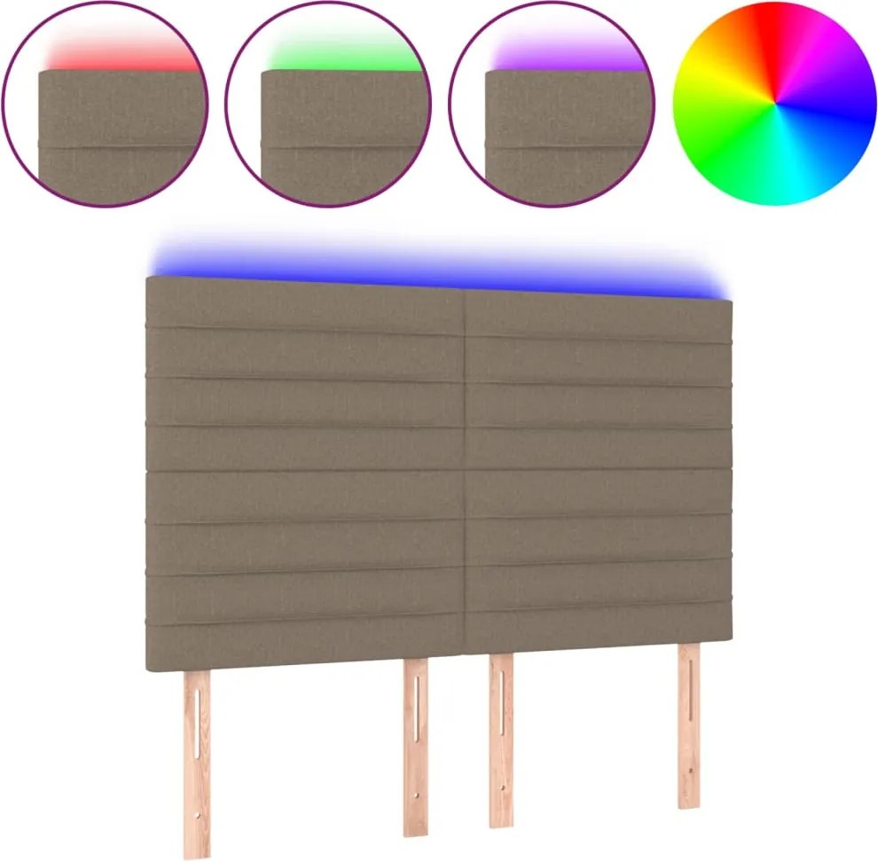 vidaXL Tăblie de pat cu LED, gri taupe, 144x5x118/128 cm, textil