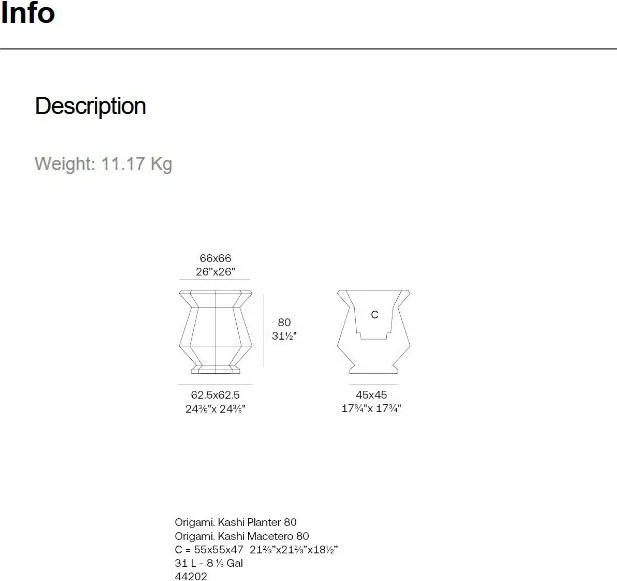 Ghiveci plante design decorativ modern exterior/interior ORIGAMI KASHI 62,5x62,5x80cm