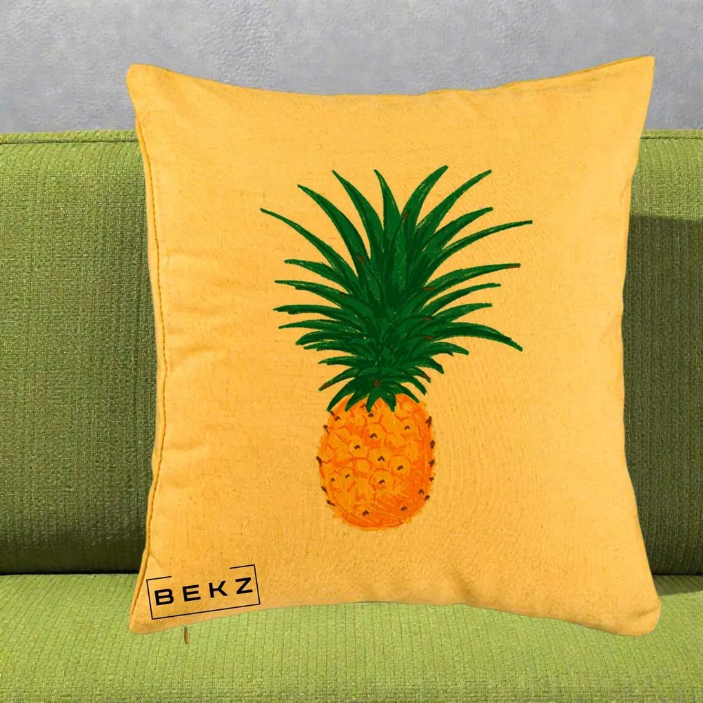 Perna Decorativa Ananas Tropical, 40x40 cm, Galben, Husa Detasabila, Perna Inclusa, BEKZ®