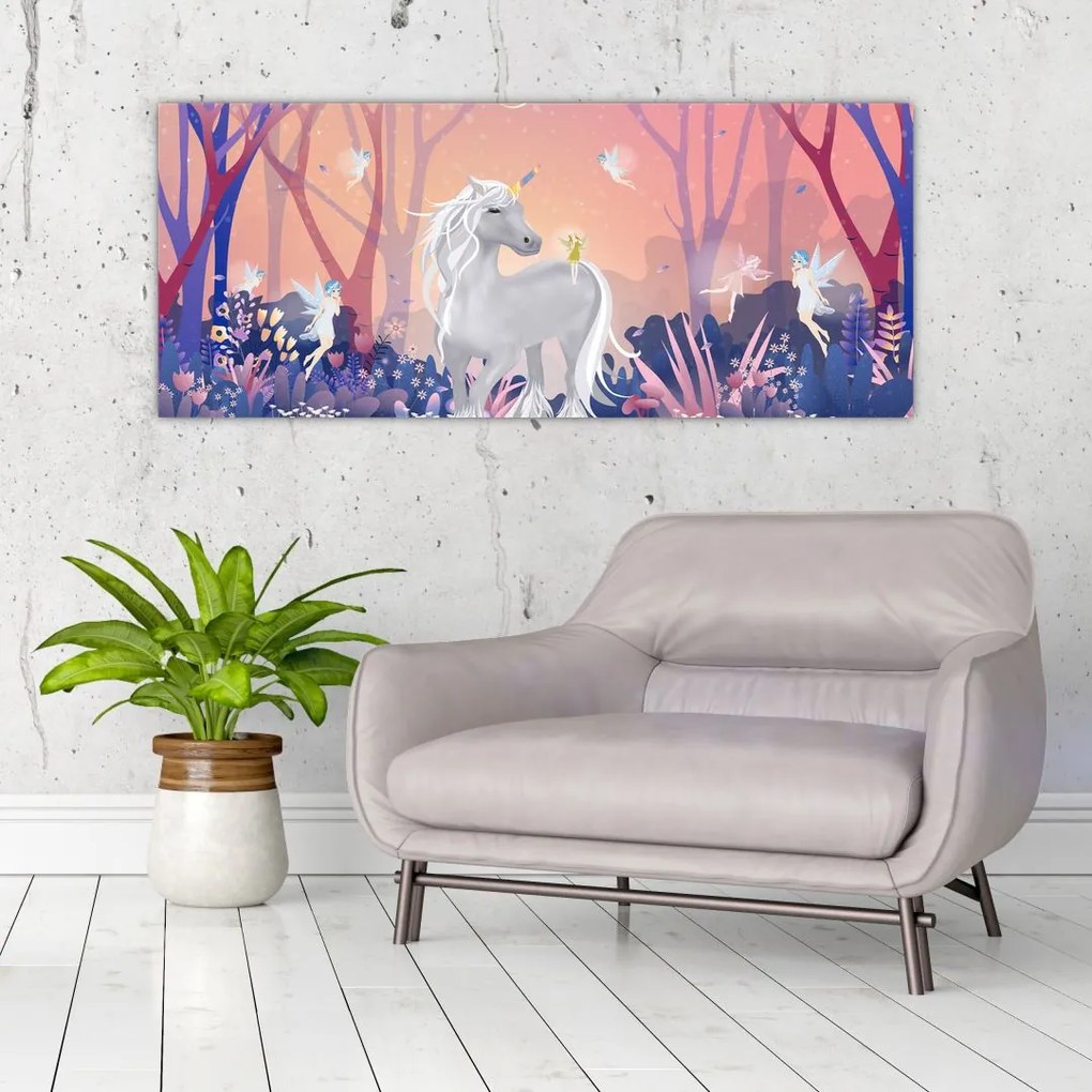 Tablou - Unicorn în pădurea fermecată (120x50 cm)