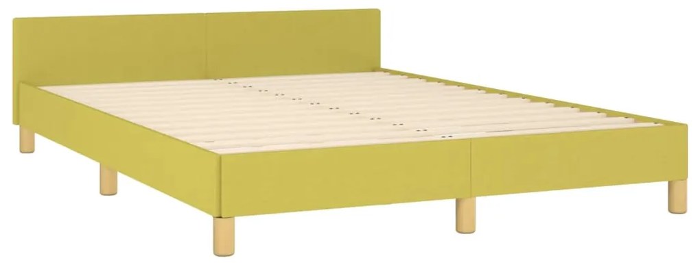 Cadru de pat cu tablie, verde, 140x200 cm, textil Verde, 140 x 200 cm, Cu blocuri patrate
