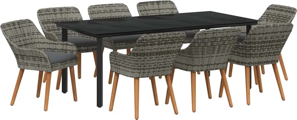 vidaXL Set de masă pentru grădină cu pernă 9 pcs Gri poliratan