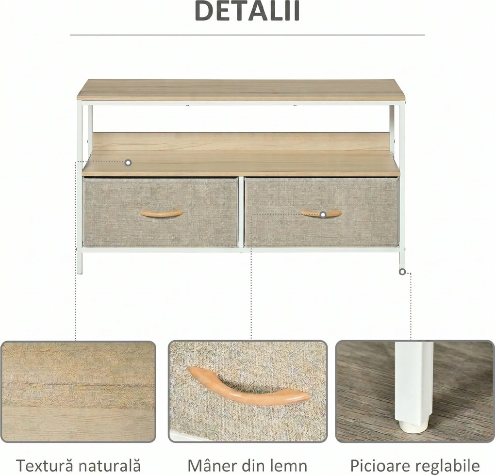 HOMCOM Mobilier pentru Televizor de 47" cu Sertare Pliabile din Material Textil și Raft, 98x29x56 cm, Lemn Natural | Aosom Romania