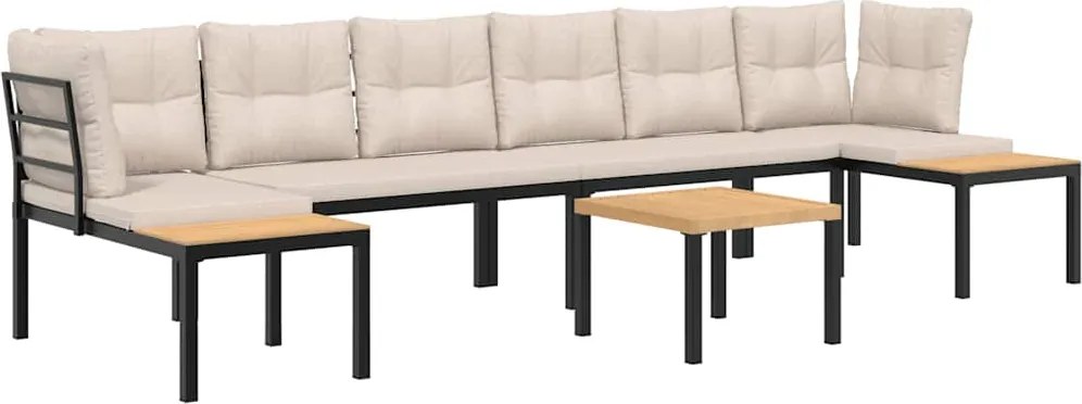 vidaXL Set canapea de grădină, 5 piese, cu perne, negru, oțel vopsit