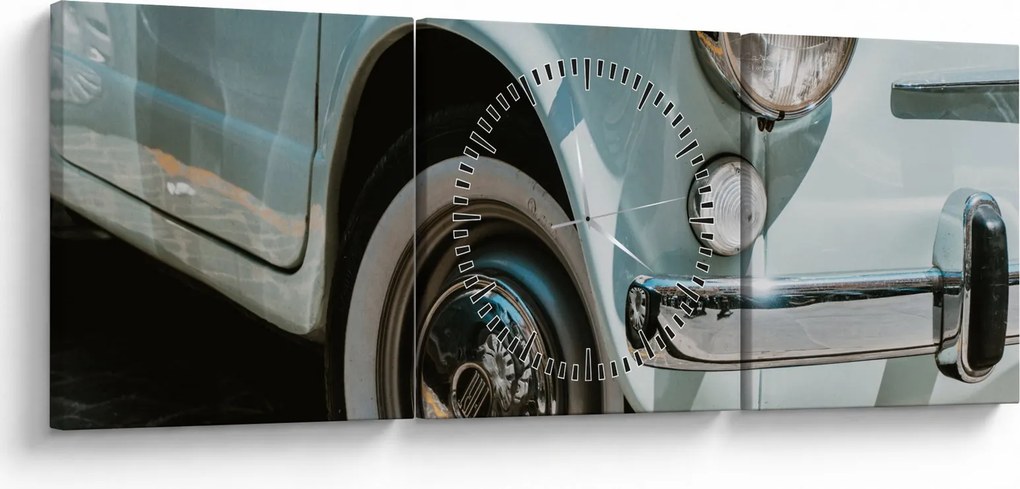 Tablou - mașina retro Fiat (cu ceas) (90x30 cm)