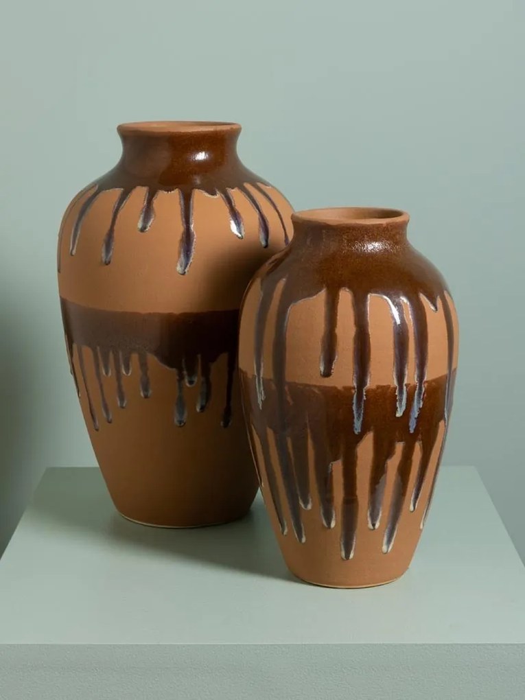 Vas decorativ din ceramica glazurata , H33cm , "Dripping Glaze"