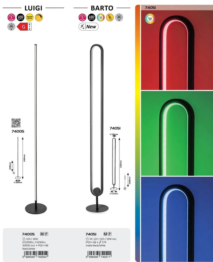 Lampa de podea moderna cu telecomanda si LED RGB Barto