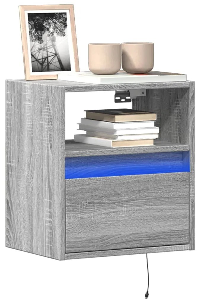 vidaXL Comodă TV de perete cu lumini LED, gri sonoma, 41x31x45 cm