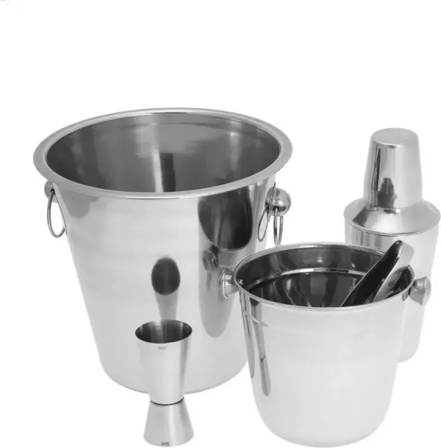 Set pentru cocktail Kinghoff KH 1389, 4 piese, Pahar masurare, Cleste, Inox