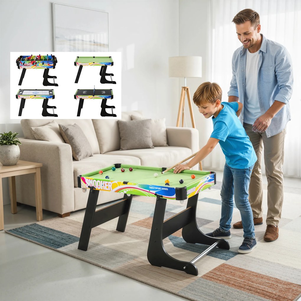 HOMCOM Masă de Joc 4 în 1 pentru Fotbal de Masă, Biliard, Air Hockey și Ping-Pong, 86,5x43,5x64 cm, Multicolor | Aosom Romania