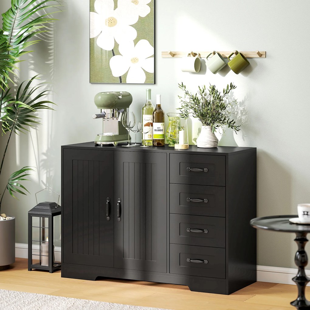 HOMCOM Sideboard, Cufăr, stil modern, 4 sertare, 1 dulap, 105 x 40 x 76 cm, Negru | Aosom Romania