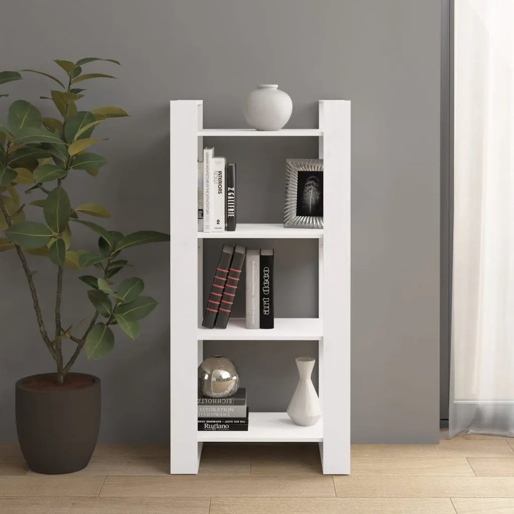 Bibliotecă/separator cameră,alb, 60x35x125 cm, lemn masiv pin