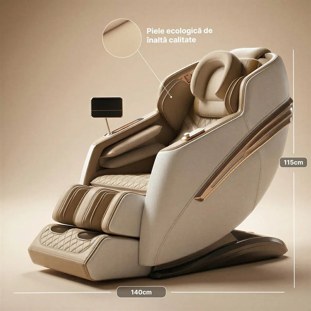 Fotoliu de masaj 4D cu SL-Track, Zero Gravity, incalzire si port USB, Alb/Bej