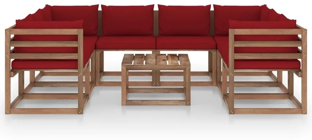 Set mobilier de gradina cu perne rosu vin, 9 piese