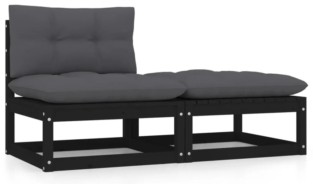 vidaXL Set mobilier de grădină cu perne, 2 piese, negru, lemn de pin