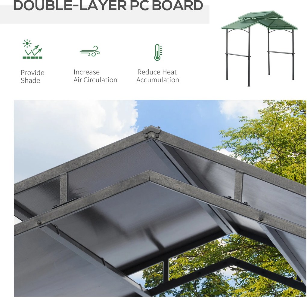 Outsunny Foisor de Gradina pentru Gratar din Otel Acoperis Dublu si Rafturi