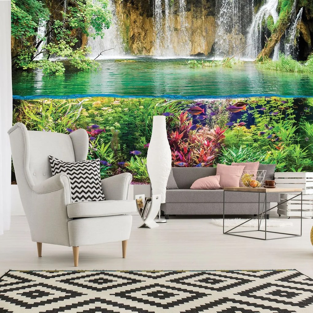 Fototapet - Plantele pești și cascada (254x184 cm)