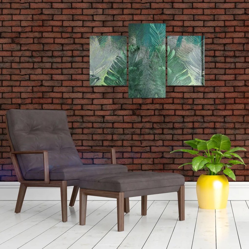 Tablou - Textura de beton cu frunze (90x60 cm)