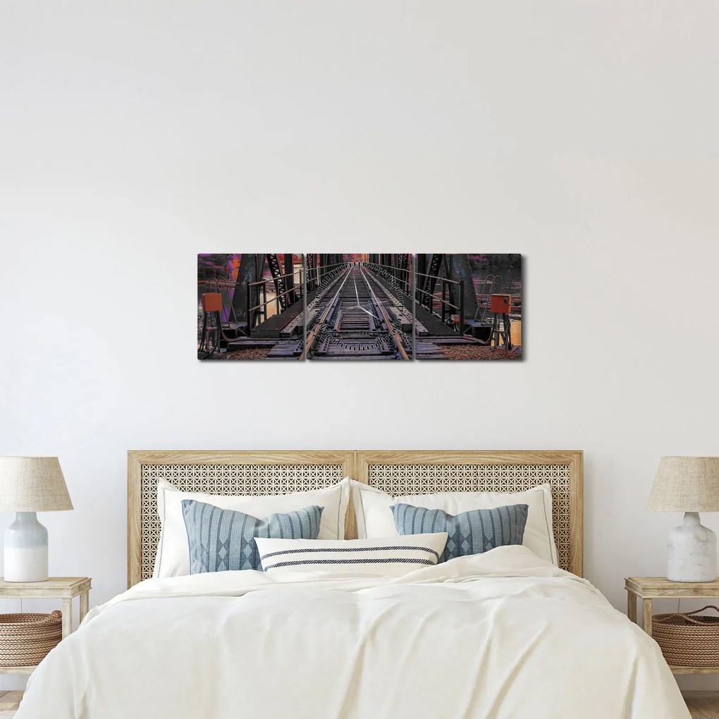 Tablou cu pod de cale ferată (cu ceas) (90x30 cm)