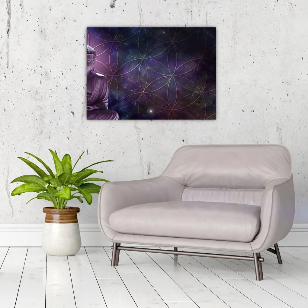 Tablou pe sticlă - Buddha cu florile vieții (70x50 cm)