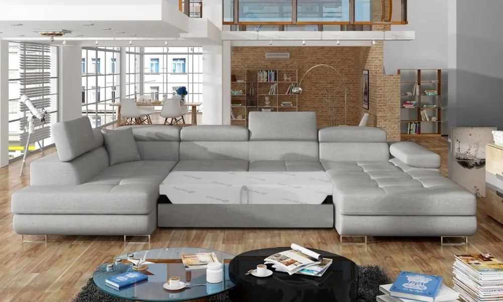 Colțar gri deschis extensibil/cu spațiu de depozitare (cu colț pe partea stângă/în formă de "U") Rodrigo – ELTAP